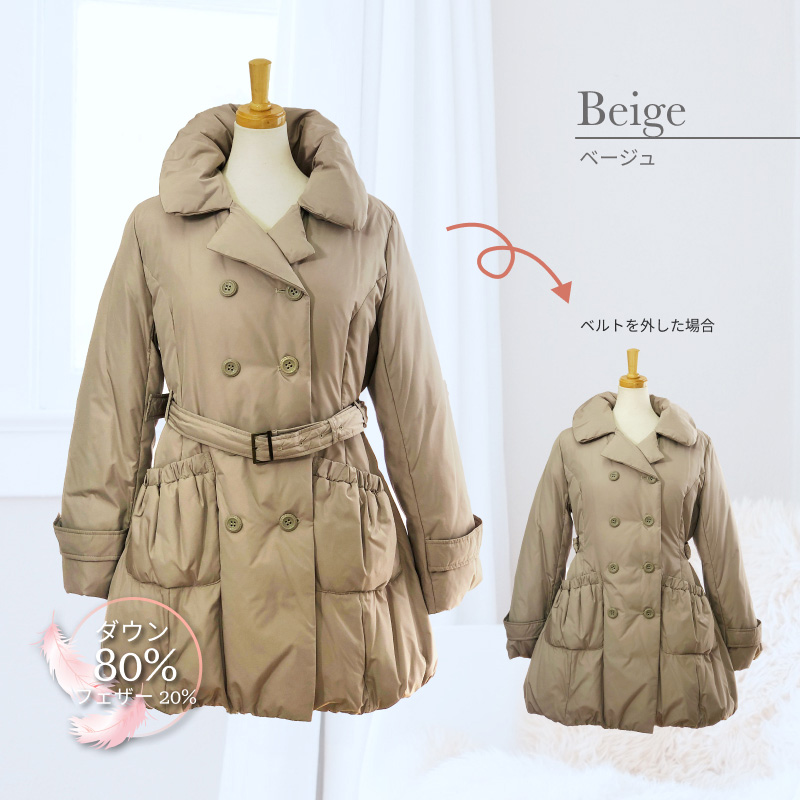 トレンチ型 ダウンコート ダウン80% フェザー20% レディース アウター