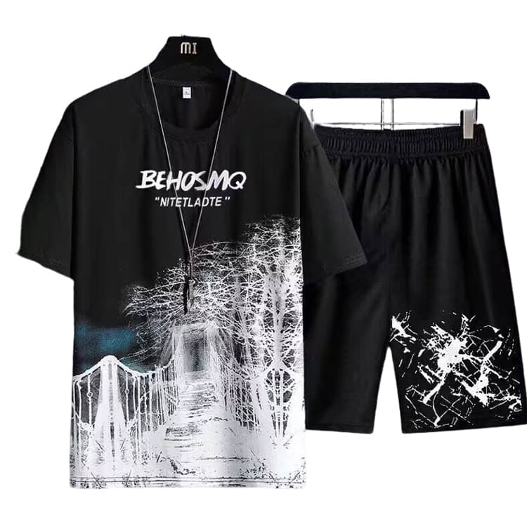 メンズ セットアップ 半袖Tシャツ ハーフパンツ 2点セット クルー