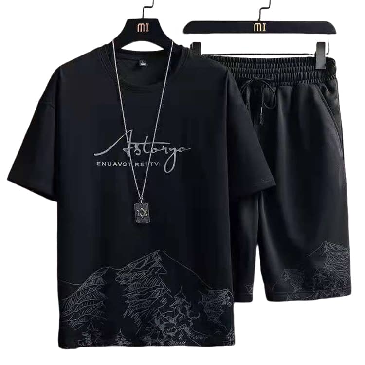 メンズ セットアップ 半袖Tシャツ ハーフパンツ 2点セット クルー