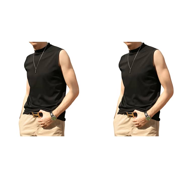2枚セット ゴルフ モックネックシャツ ノースリーブ Tシャツ タンク