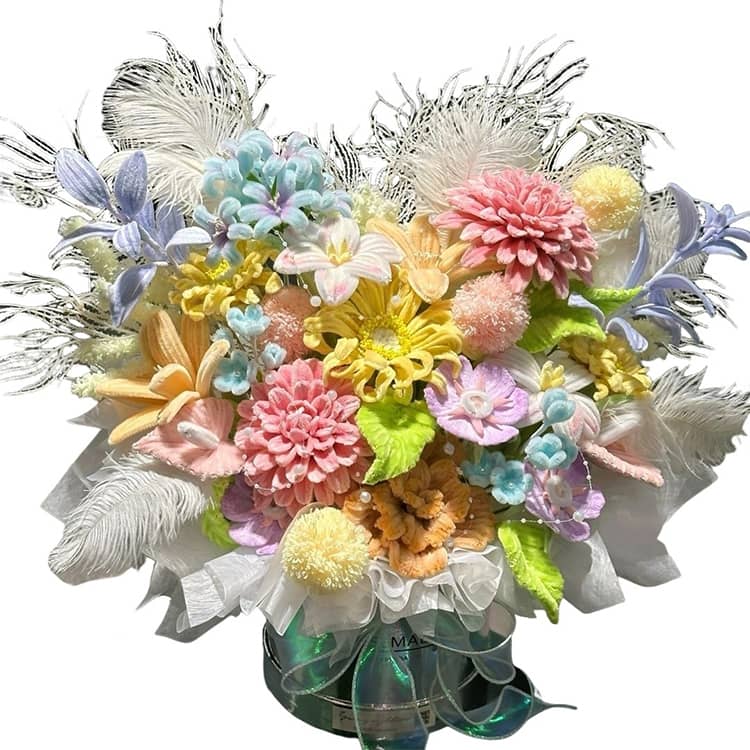 手芸モール 造花セット 手作りキット 花瓶ポット付き ふわふわ 高密度