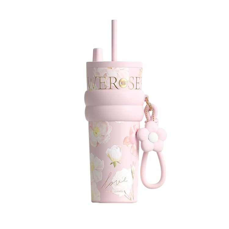 水筒 ストロータンブラー 710ml 花柄デザイン 魔法瓶 セラミック