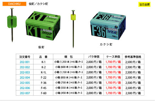 DAICHIKU 仮釘/カクシ釘 F-45 小箱(550本) : 現場リズム - 通販