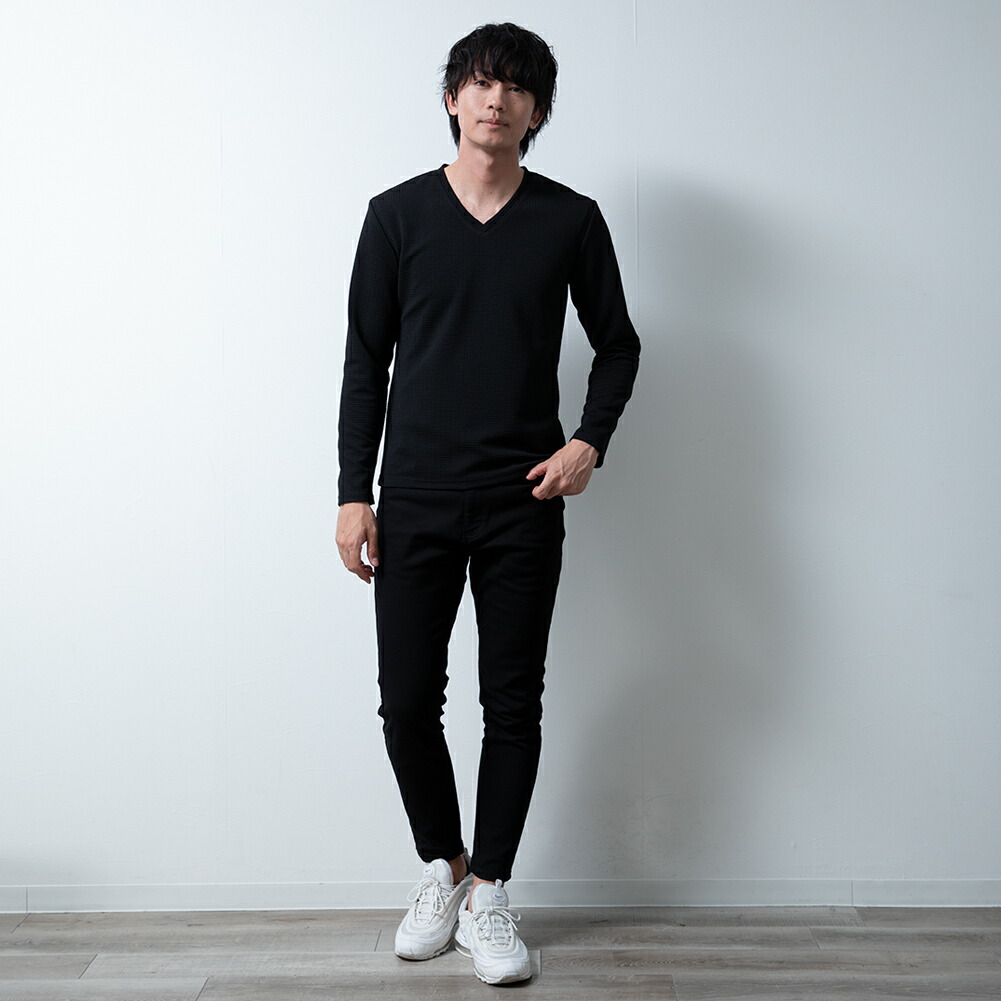  -  メンズ サーマル長袖vネック,パンツ上下セット　Mサイズ tシャツ メンズ 長袖 Vネック ワッフル 長袖tシャツ カットソー 無地 v