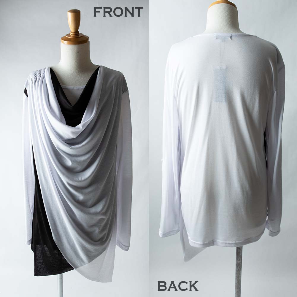 ドレープ tシャツ メンズ 長袖 ドレープネック 重ね着風 ヴィジュアル