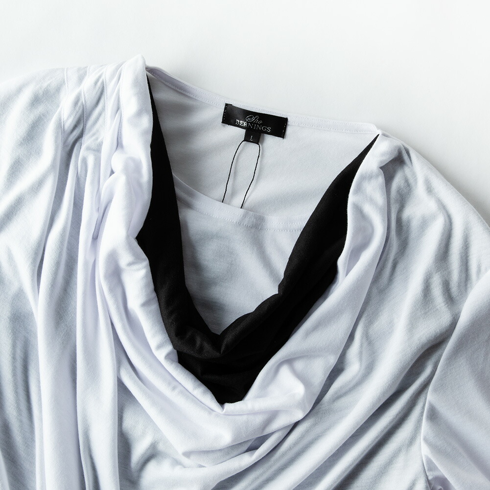 ドレープ tシャツ メンズ 長袖 ドレープネック 重ね着風 ヴィジュアル