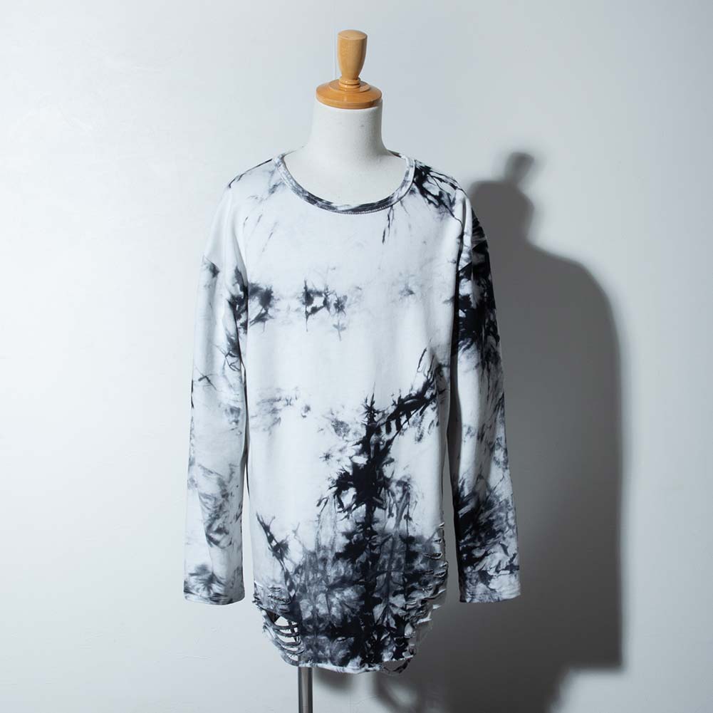 長袖 tシャツ メンズ ムラ染め 裾ダメージ ヴィジュアル系 Tシャツ
