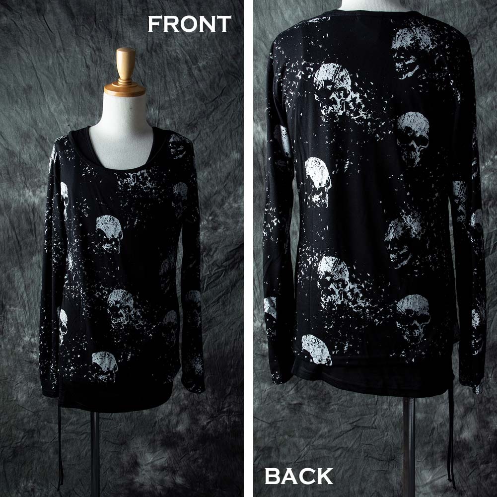 ムラ染めUネック七分袖カットソー+ロング丈タンクトップセット メンズ