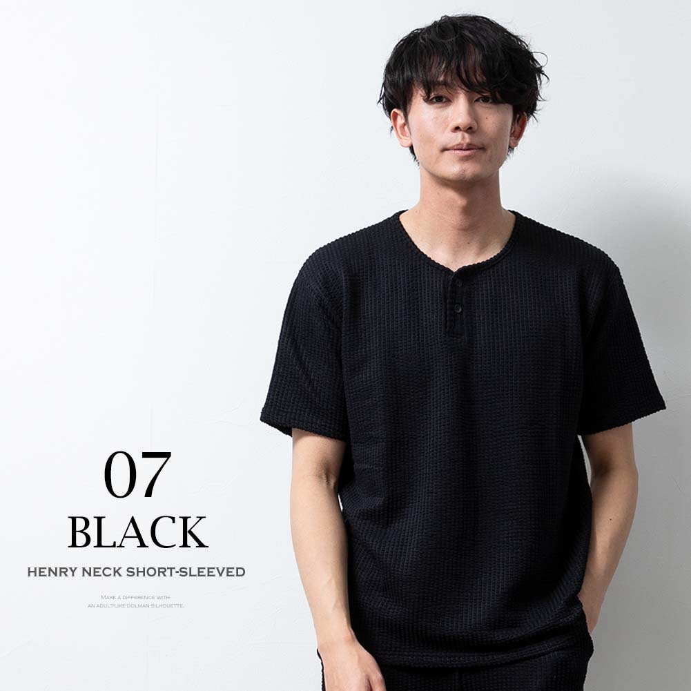 tシャツ メンズ 半袖 Tシャツ カットソー シアサッカー ヘンリーネック