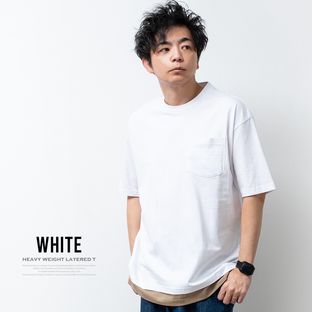 tシャツ メンズ 半袖 重ね着風 無地 おしゃれ フェイクレイヤード Tシャツ Uネック 黒 メンズファッション アメカジ ブラック 夏 白 |  | 02