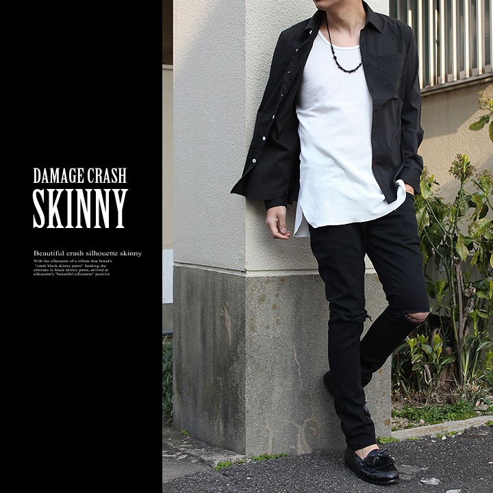 ダメージ スキニー メンズ ストレッチ ブラック デニム ダメージスキニー ダメージデニム ジーンズ 黒 カジュアル XS パンツ L NEP ...