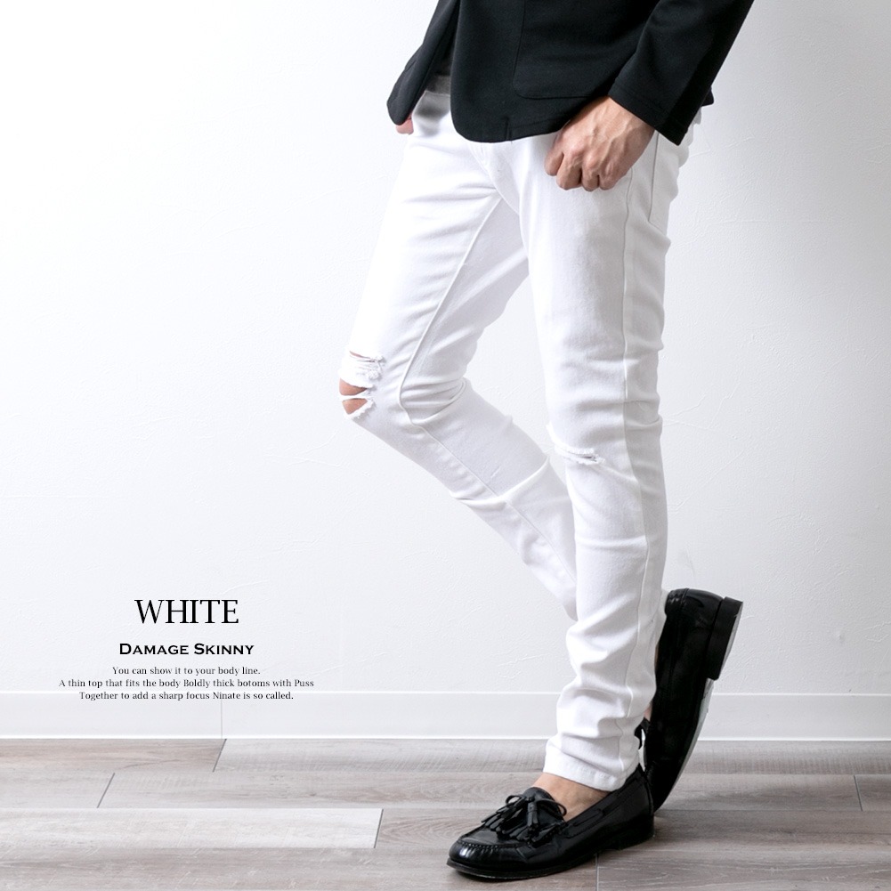 ダメージ スキニー メンズ ストレッチ ブラック デニム ダメージスキニー ダメージデニム ジーンズ 黒 カジュアル XS パンツ L NEP ...