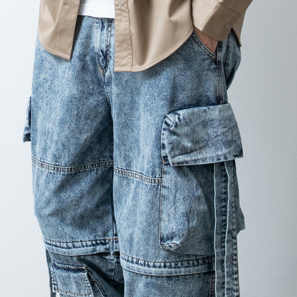 カーゴパンツ メンズ ゆったり デニム ケミカルウォッシュ ジーパン