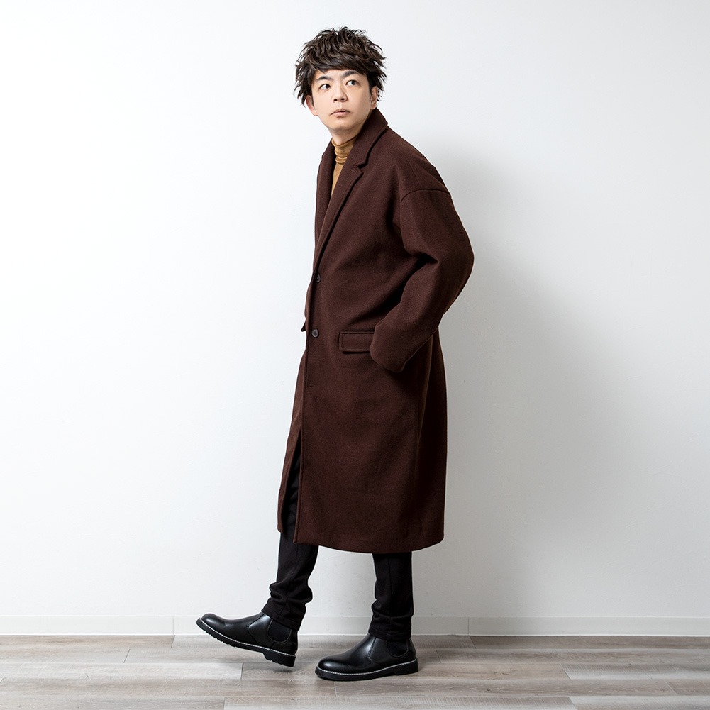 チェスターコート メンズ ロング ロング丈 ビジネス ウールライク秋冬