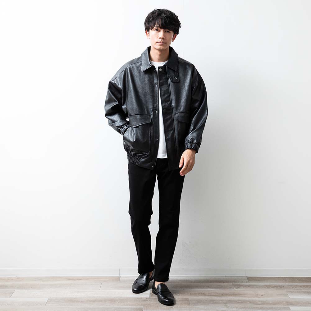 【極美品】90s vintage A-2 フライトジャケット フェイクレザー　黒 ミリタリージャケット メンズ エコレザー A2 フライトジャケット