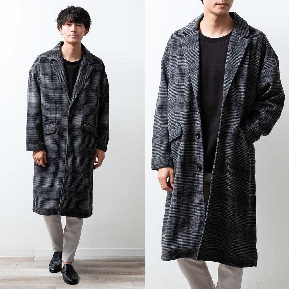 リュクス 大人 ウール チェック ロング コート 9367 org.jpg