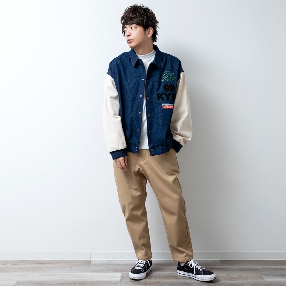 スタジャン メンズ デニム 冬 オーバーサイズ ゆったり 切替 デニム