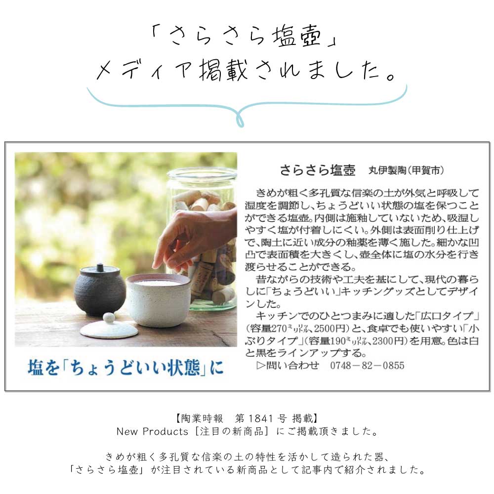 信楽焼 へちもん さらさら塩壺 (小) 選べる2色 白黒 190ml 箱入り 日本