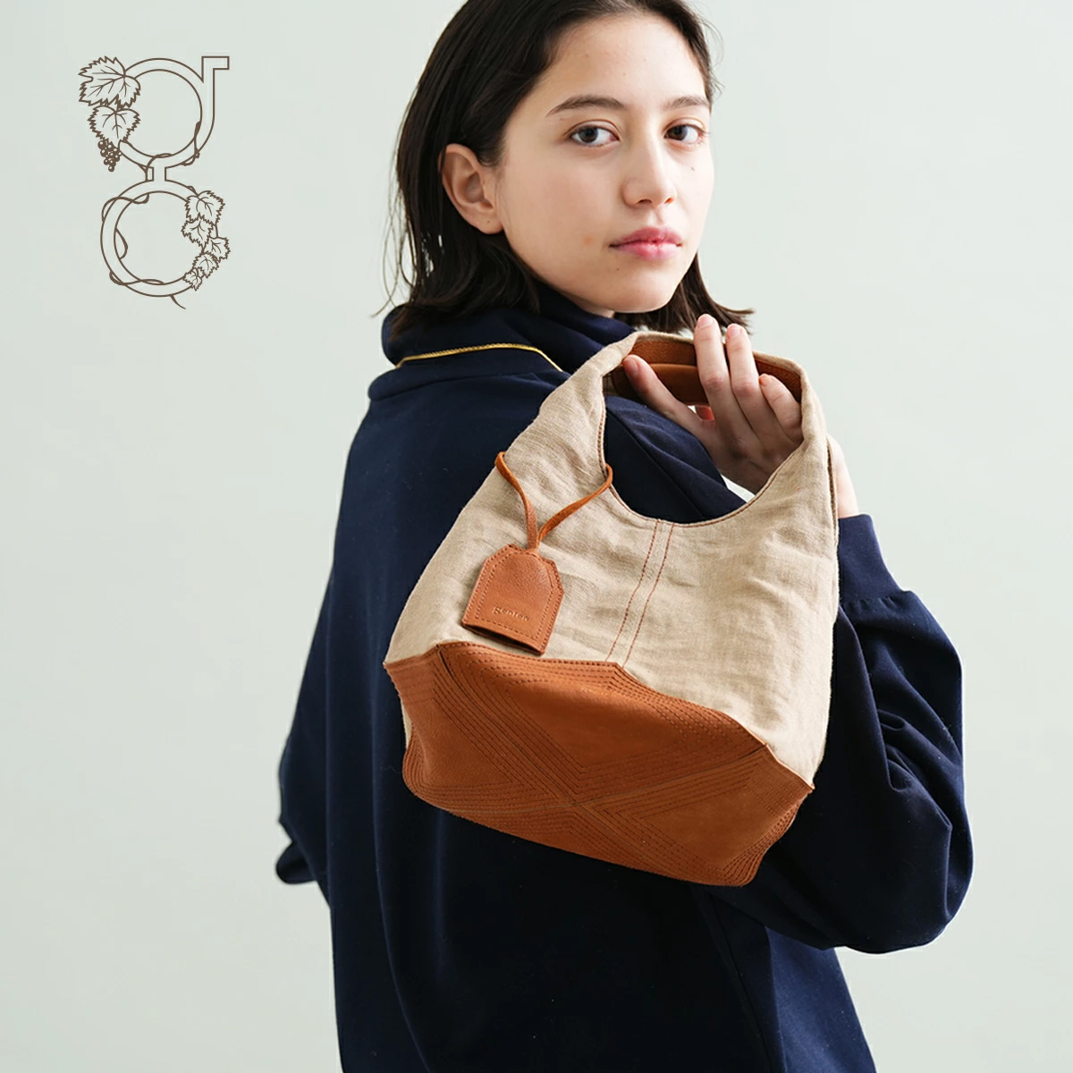 genten☆ゲンテン☆レザートートバッグ☆リネン
