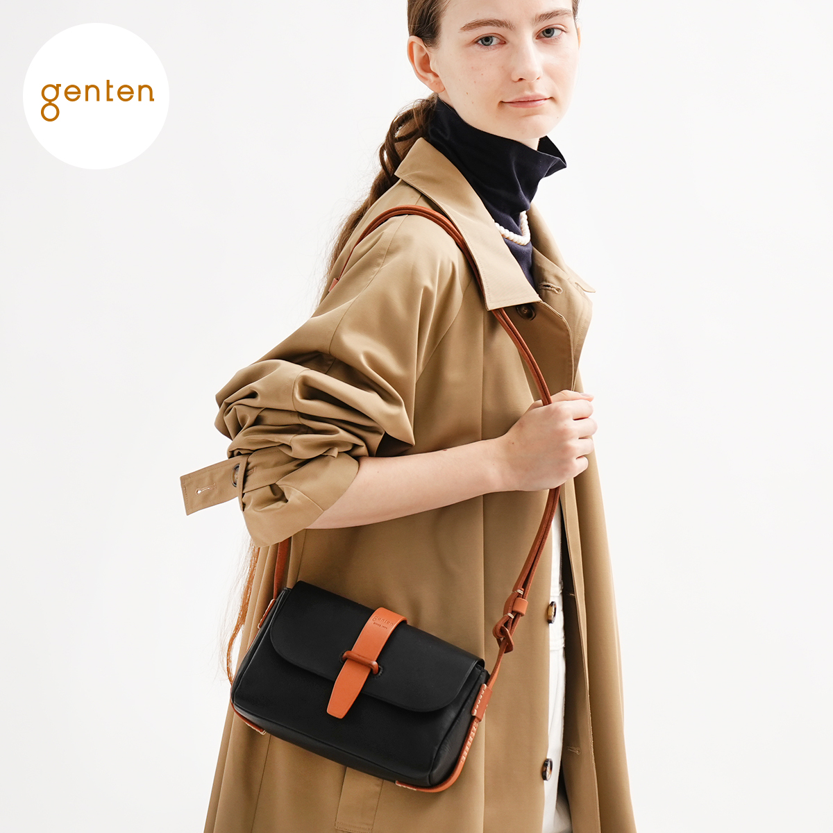 レディース genten ゲンテン アマーノ ショルダーバッグ 茶 本革 