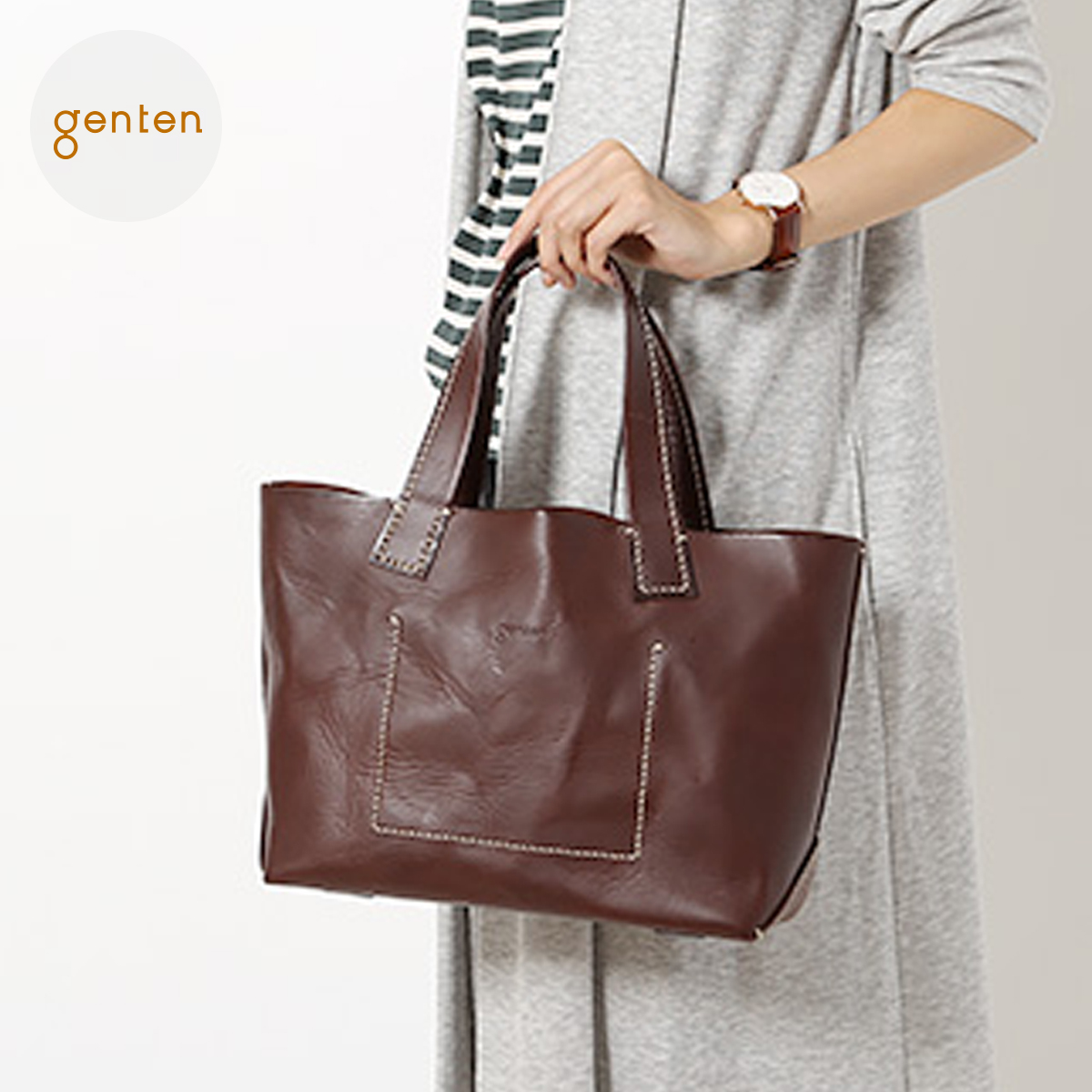 genten ゲンテン アマーノ トートバック 本革　ブラウン　M アマーノ トートバッグ L｜商品一覧 | 革財布、バッグのgenten