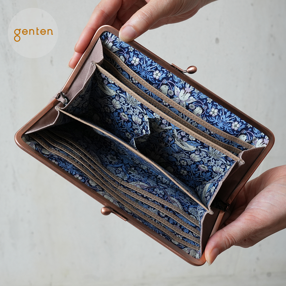 genten ゲンテン 44716 アンティーコ × LIBERTY 口金長財布 本革