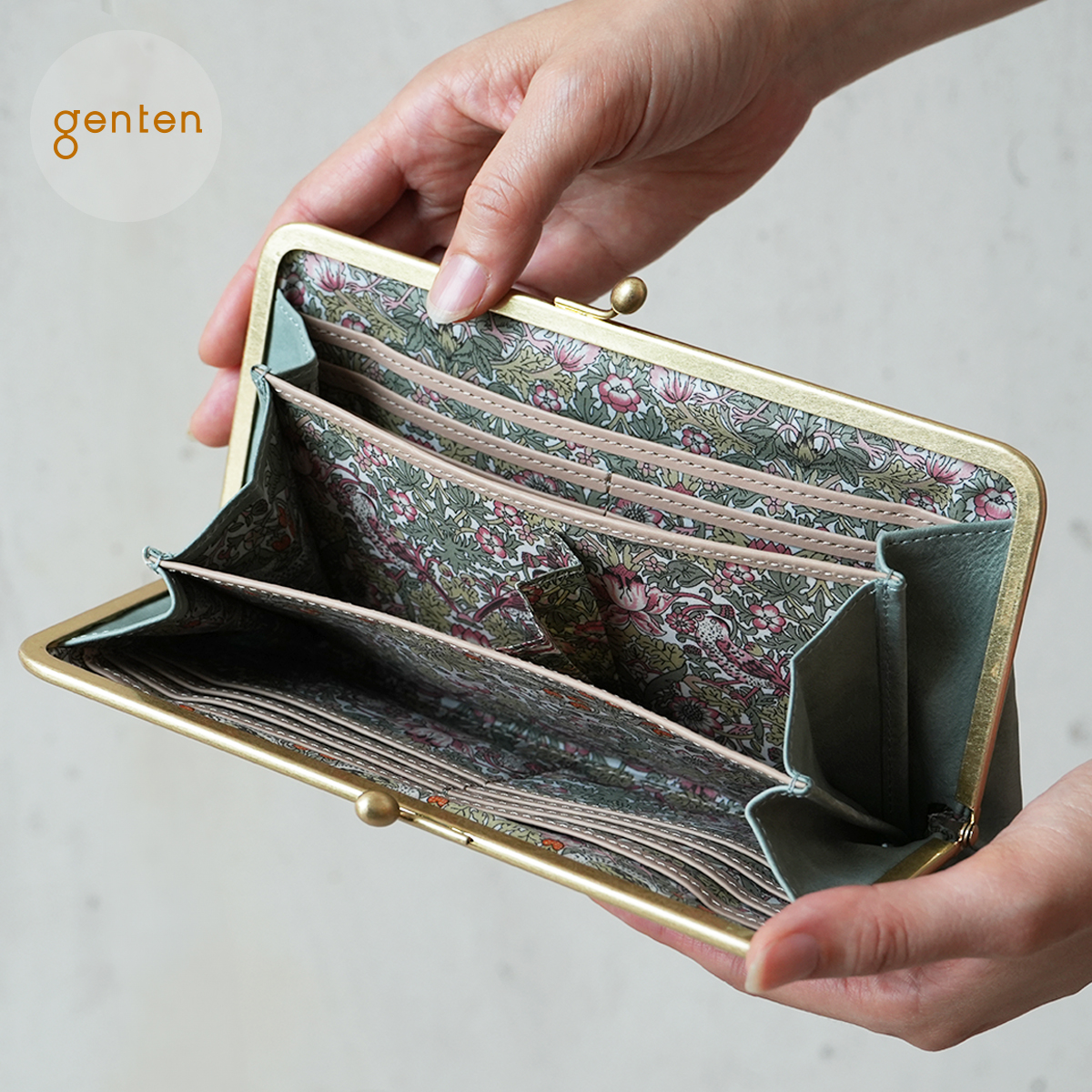 genten ゲンテン 44716 アンティーコ × LIBERTY 口金長財布 本革