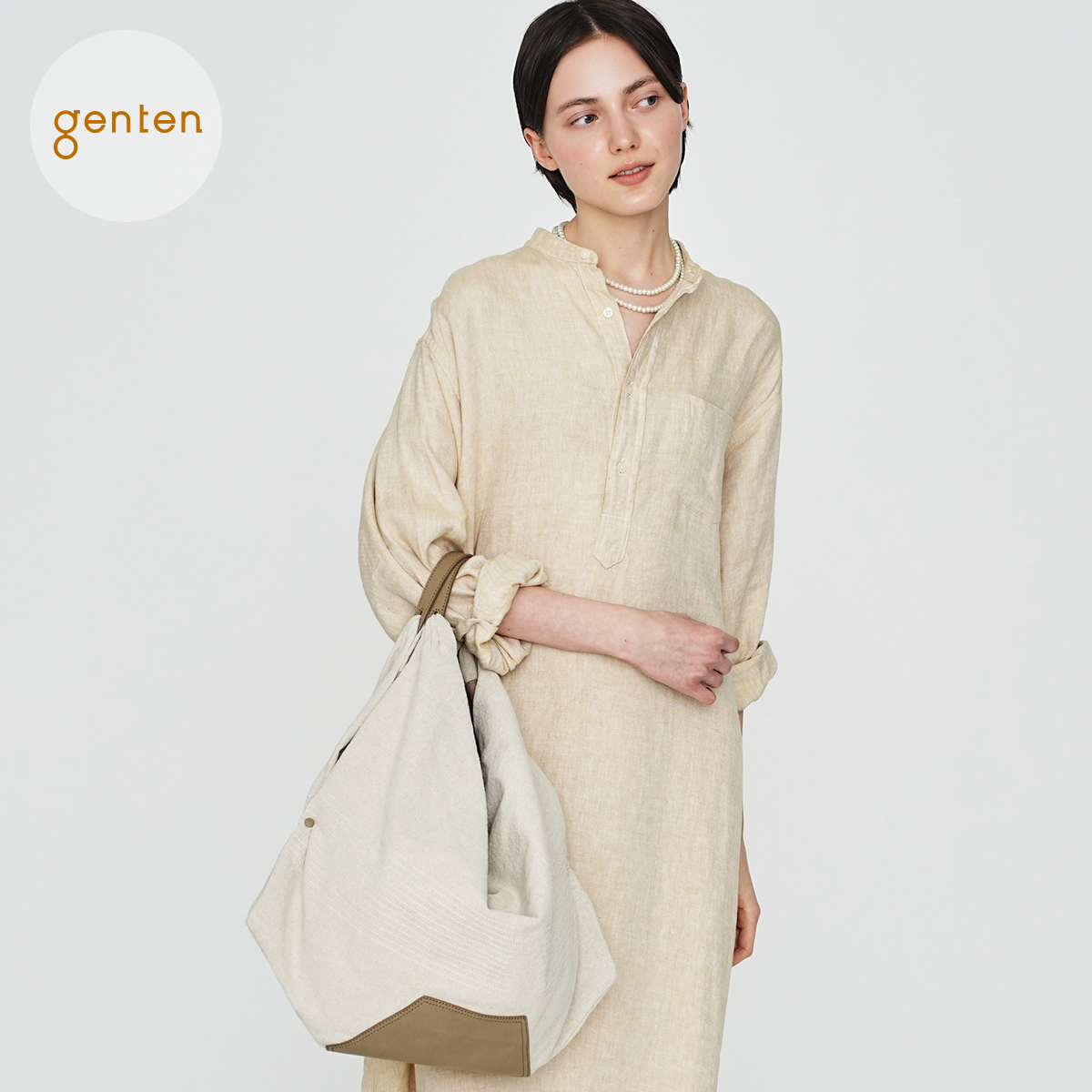 genten（ゲンテン） genten 44915 ルーナ トートバッグ 大 本革x綿麻 