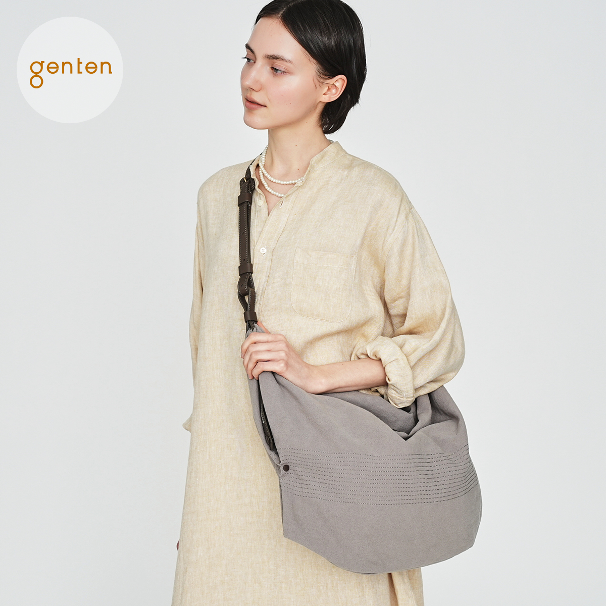 genten（ゲンテン） genten 44916 ルーナ ショルダーバッグ 本革x綿麻 