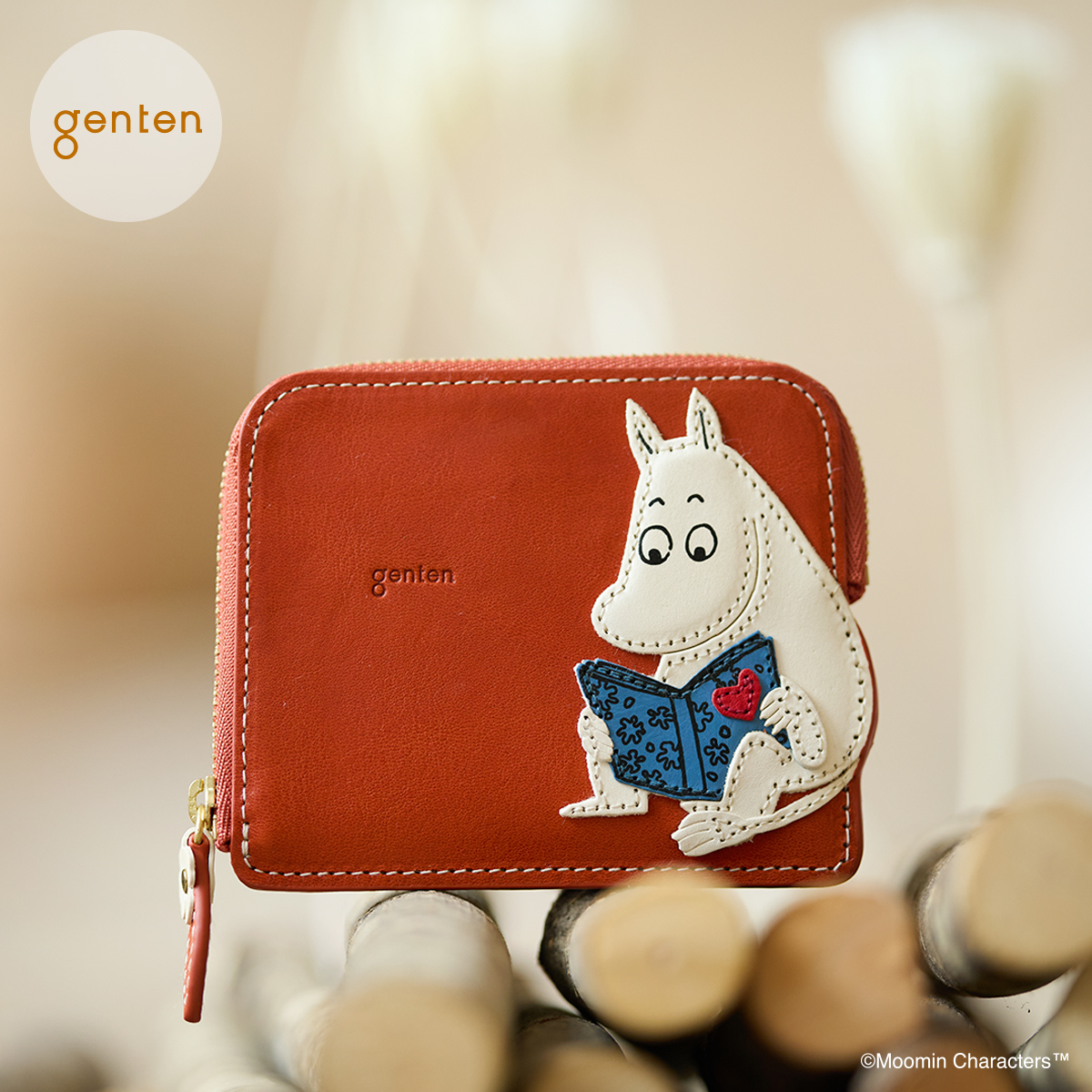 美品　genten × MOOMIN レザーケース 本革 genten（ゲンテン） genten 46141 MOOMIN collection カードケース