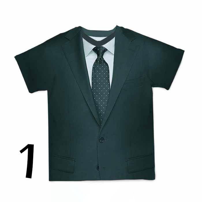 スーツ Ｔシャツ ネクタイ 蝶ネクタイ メンズ 深黒緑 ブルー 3Dデジタル 半袖 ビジネス