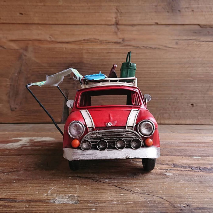 ミニクーパー 置物 レトロ ブリキ 細工 インテリア 屋根付き