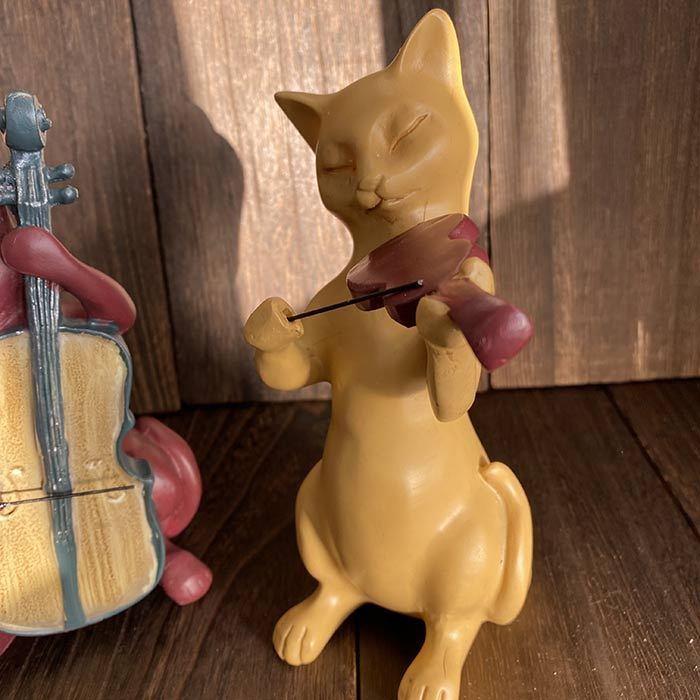 猫 楽器 置物 3匹 演奏 楽器を演奏するネコ クラリネット チェロ 