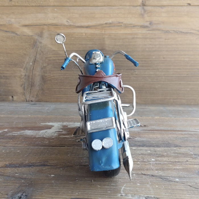 オートバイ バイク 置物 レトロ ブリキ 細工 インテリア 青 ブルー