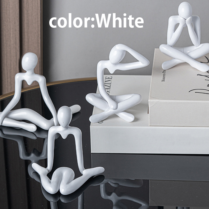 考える人 置物 男性 女性 4人 インテリア オブジェ 白 黒 ホワイト