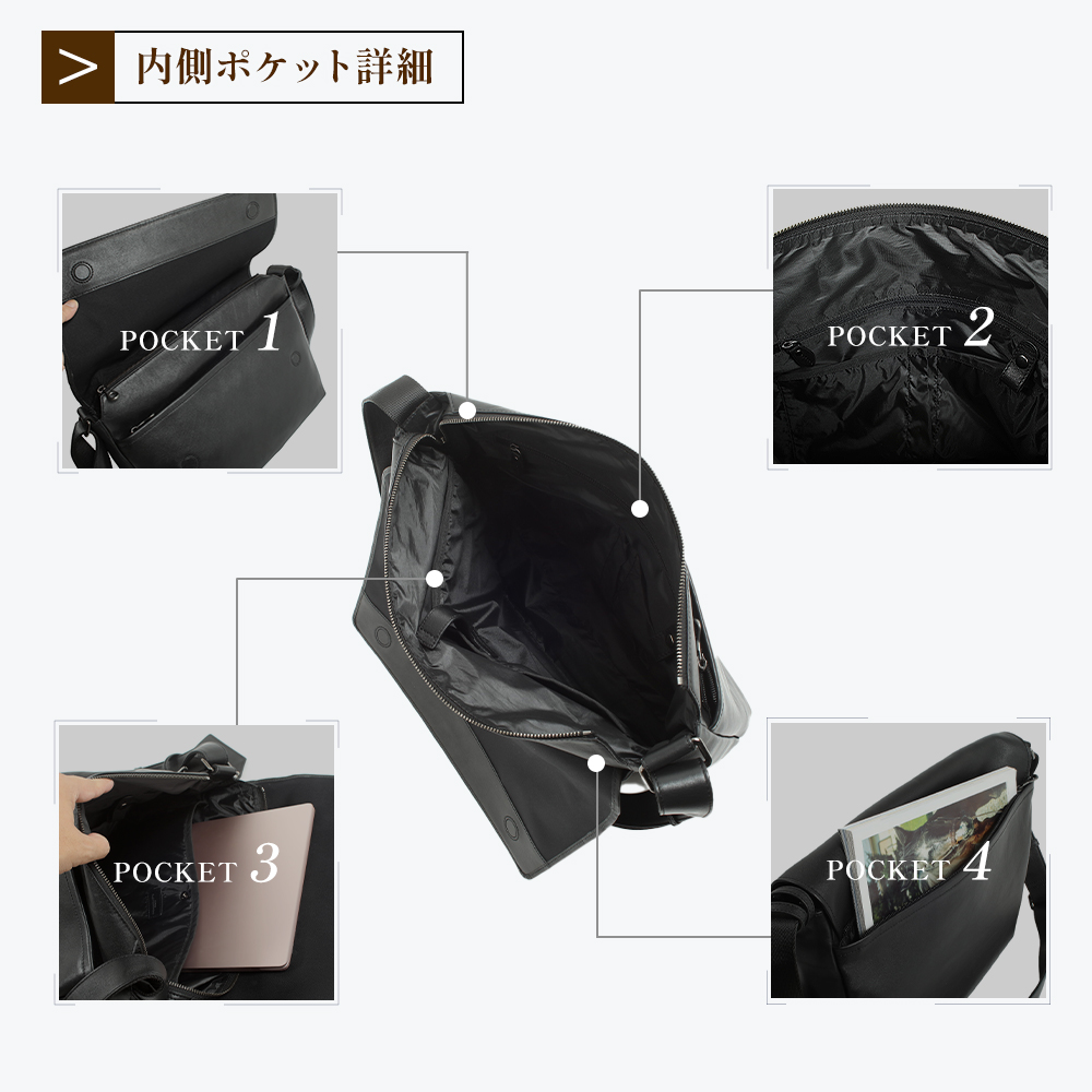 PREMIUM★高級ショルダーバッグ★送料無料★ JOYA ショルダーバッグ メンズ 防水 撥水 レザー 大きめ