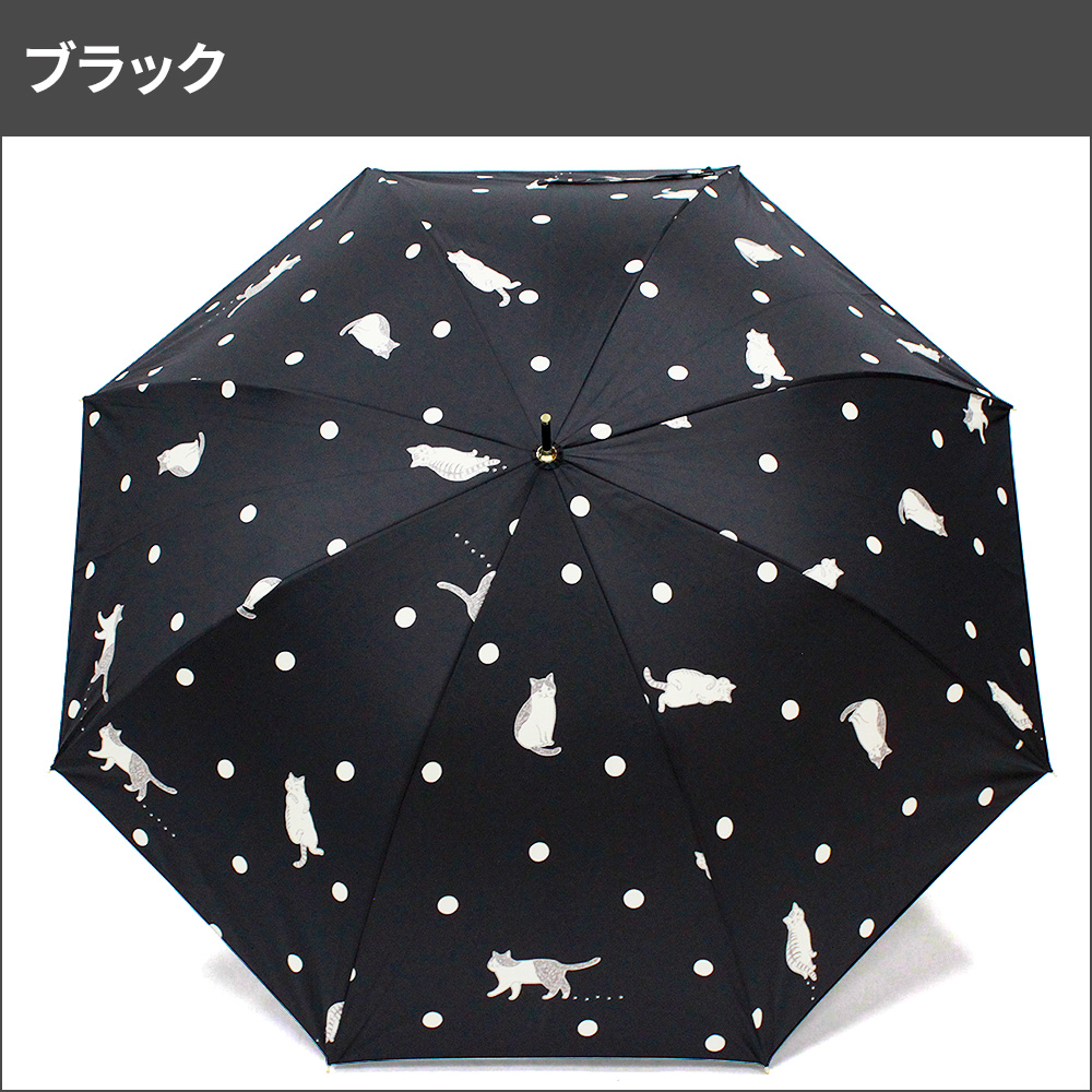 傘 猫 レディース 長傘 親骨 60cm 猫柄 ネコ ねこ ワンタッチ ジャンプ