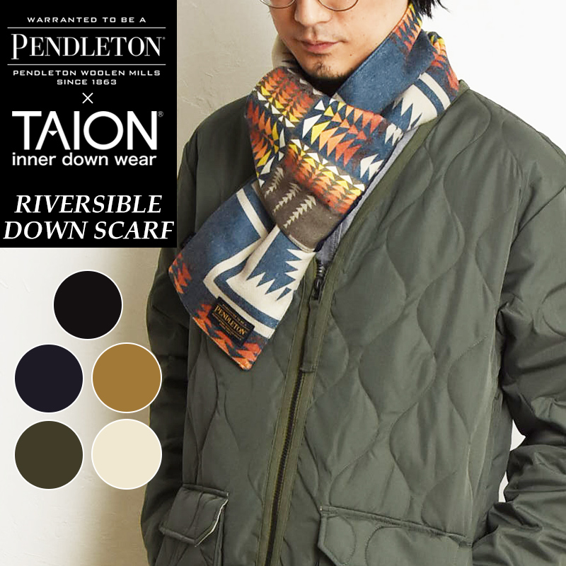 大人気 PENDLETON×TAION ペンドルトン×タイオン リバーシブル ダウンマフラー あたたかい 軽い 軽量 撥水 防寒 ユニセックス 男女兼用