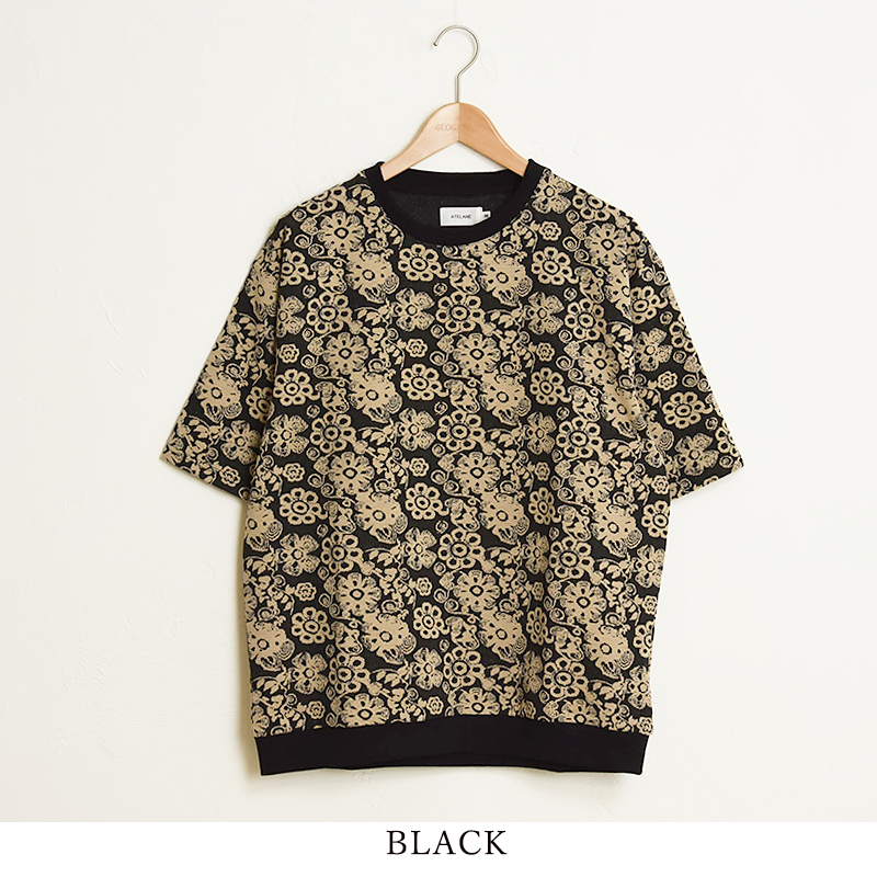 ATELANE（アテレーン） フラワージャガード 半袖クルーネック 半袖