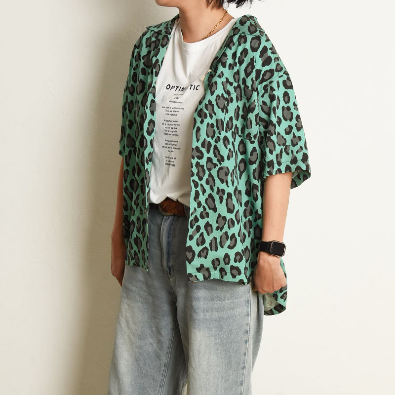 ［HOUSTON ヒューストン］レオパード アロハシャツ / 開襟シャツ HOUSTON woman / ヒューストン ウーマン 24HL052 ALOHA SHIRT