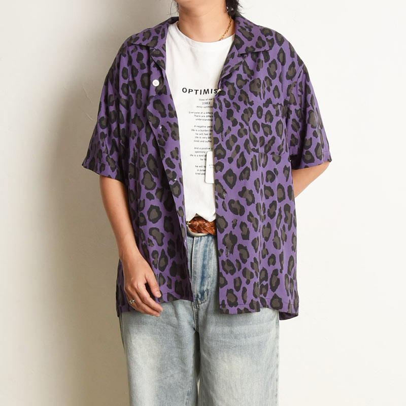 ［HOUSTON ヒューストン］レオパード アロハシャツ / 開襟シャツ HOUSTON woman / ヒューストン ウーマン 24HL052 ALOHA SHIRT