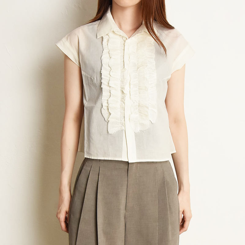 anuke（アンヌーク） スリーブレス フリルブラウス ノースリーブ 半袖