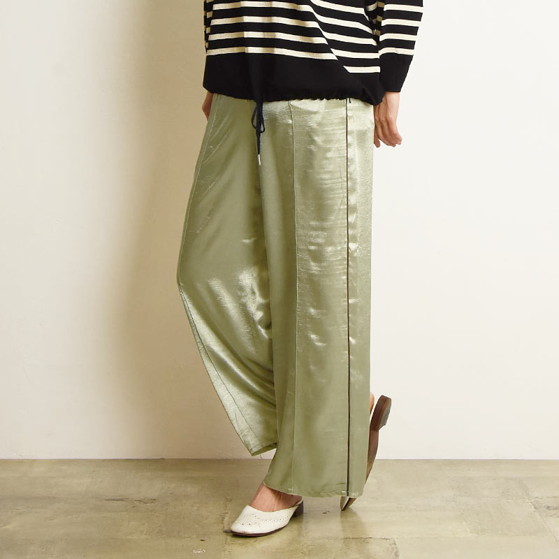 anuke（アンヌーク） パイピング サテンパンツ ワイドパンツ イージー