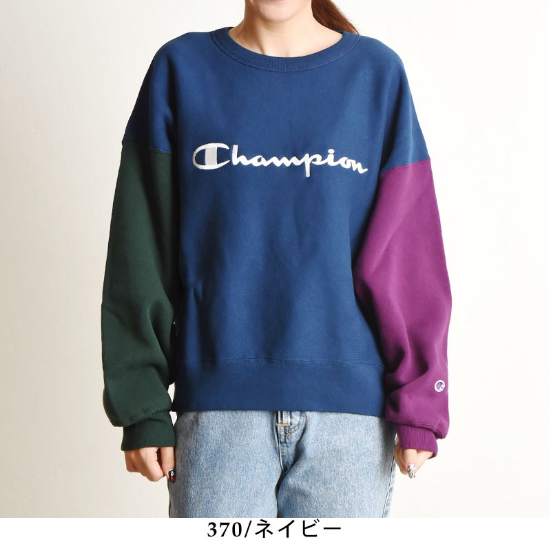 Champion チャンピオン リバースウィーブ クルーネックスウェットシャツ ロゴ レディース トレーナー ドロップショルダー クレイジーパターン  CW-Q008