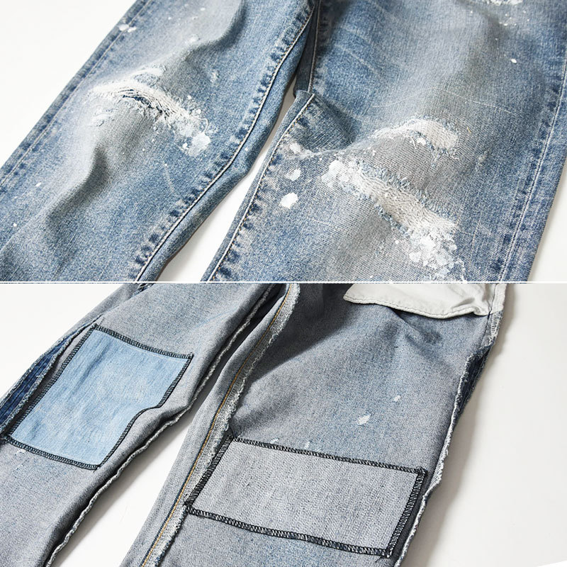オリジナルペイント入りダメージデニムパンツ ストリート ウォッシュ加工 ペイントデニムパンツ P254 | wshot