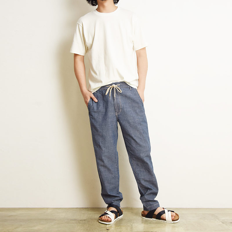 2024春夏新作 セール／5%OFF エドウィン EDWIN イージーパンツ EASY PANTS テーパード シャンブレー 綿 麻 メンズ 涼しい  イージーパンツ 軽量 軽い EMS009