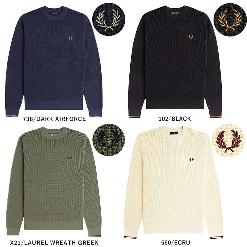 FRED PERRY フレッドペリー K6507 ワッフルステッチジャンパー メンズ クルーネック ニット 長袖 2026秋冬新色 |  | 17