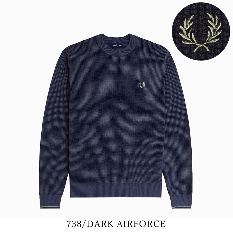 FRED PERRY フレッドペリー K6507 ワッフルステッチジャンパー メンズ クルーネック ニット 長袖 2026秋冬新色 |  | 01