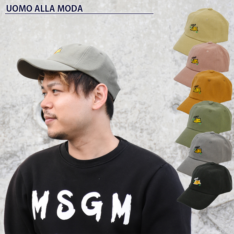 帽子 キャップ メンズ ブランド ローキャップ キャンプ 刺繍 エンボス加工 ロゴ デザイン 男女兼用 レディース フリーサイズ カジュアル Cap アジャスター付き ウオモアラモーダ Uomoallamoda 通販 Paypayモール
