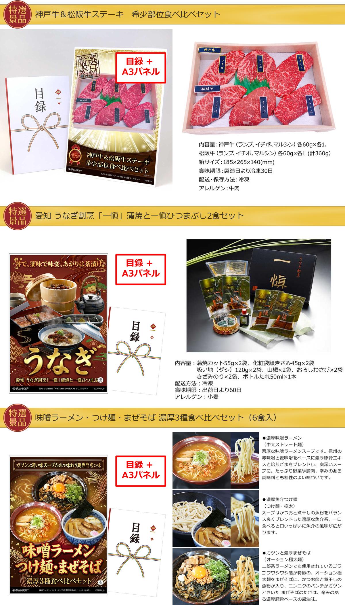 ブランド牛肉食べ比べ【目録引換券・A3パネル】入り50,000円15点景品セット詳細